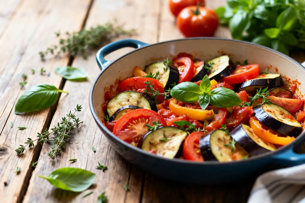 Plat de ratatouille coloré et savoureux sur le blog recettes de Maria