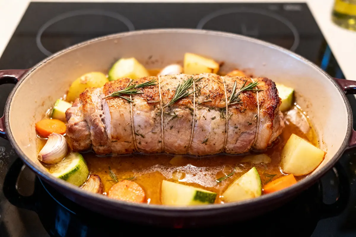 Paupiette de porc rôtie au four avec légumes pour recette de paupiette de porc au four