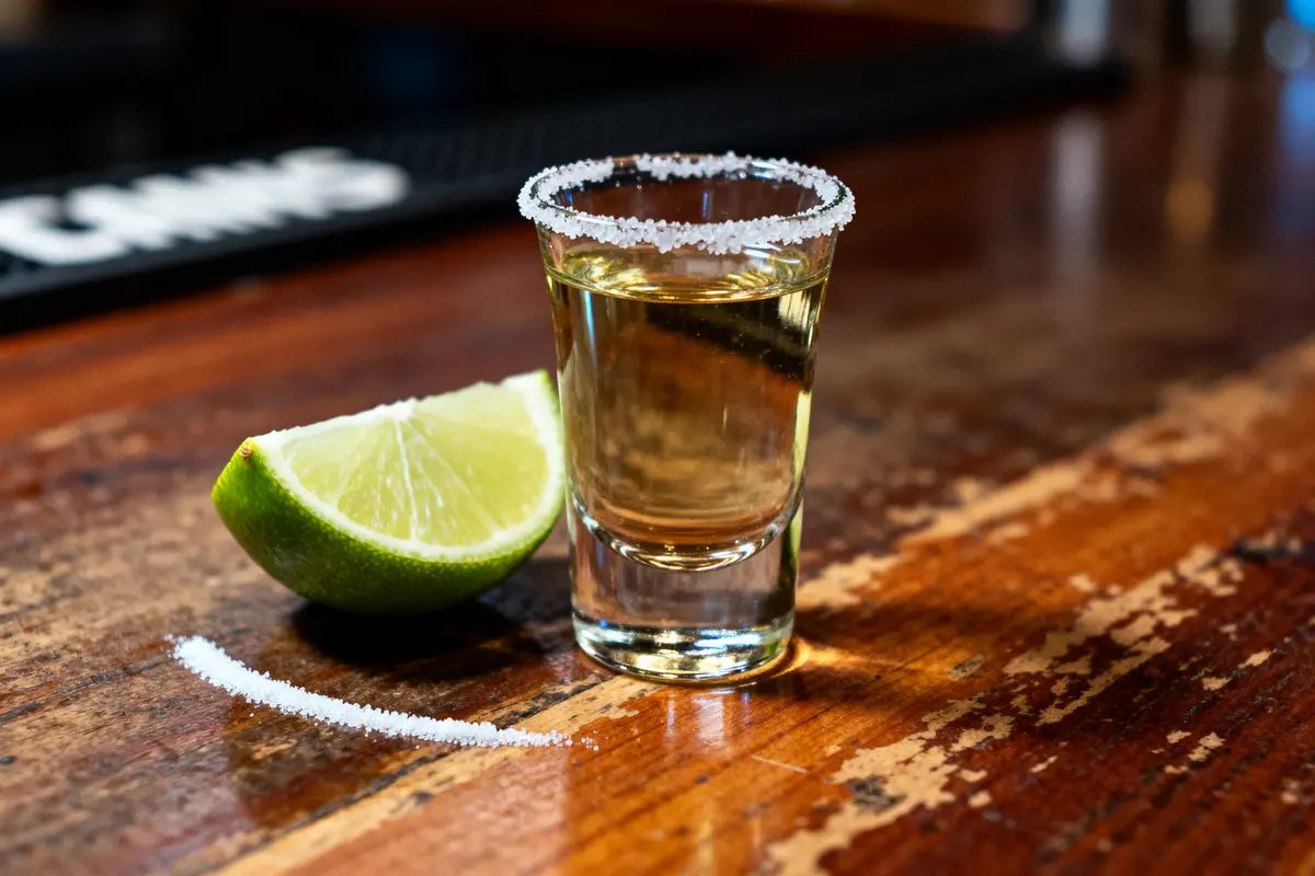 Verre de tequila avec lime et sel, parfait pour un teq paf festif