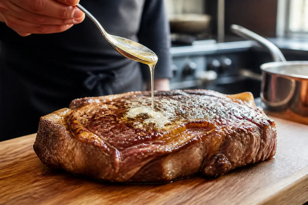 Basse-côte arrosée de jus pour une cuisson de la basse-côte savoureuse et juteuse