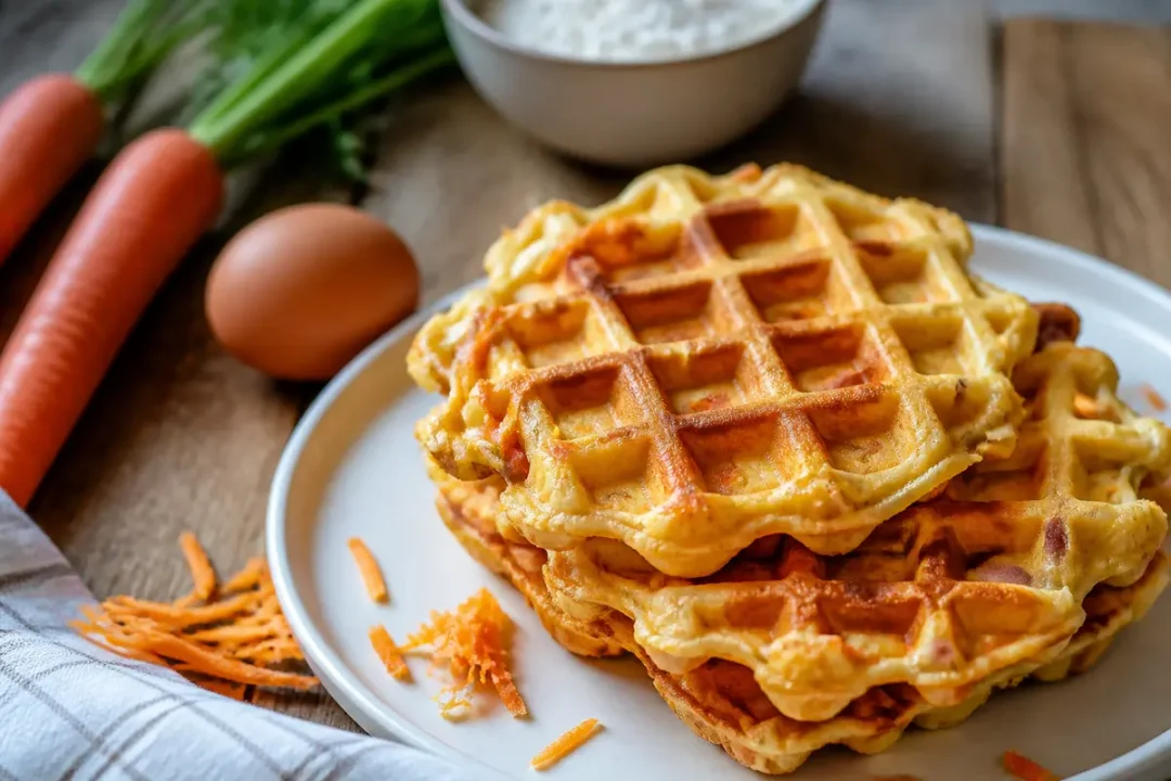 Gaufre aux carottes maison avec œuf, carottes râpées et sauce dip